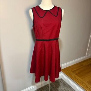 Coincidence & Chance Red Polka Dot Fit Flare Dress Faux Peter Pan Collar Size 6